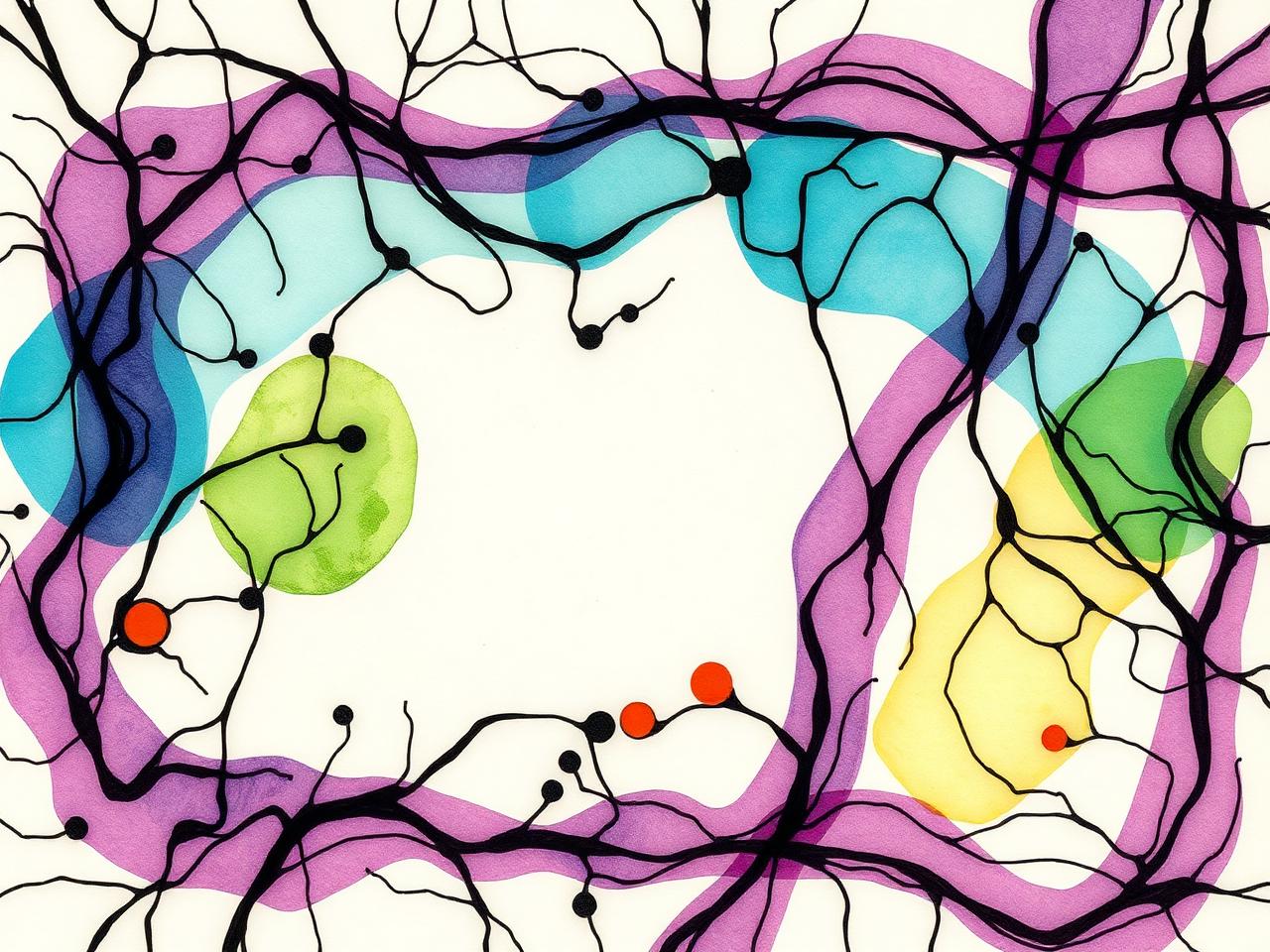 Colorful neurographic artwork of flowing lines and watercolor panes